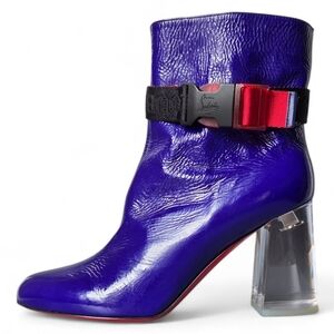 Christian Louboutin Telesiege 85 Patent Vogue Plexi Heel Ankle Boots Purple 37.5